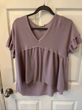 Altar’d State Lavender/Lilac Waffle Cottagecore Ruffle Neck Top, Size Sm